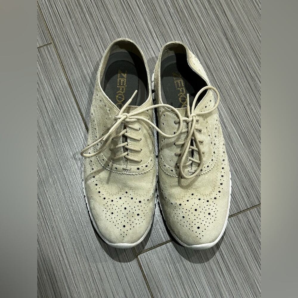 Cole Haan ZerøGrand Suede Wingtip Oxford Sneakers Beige Lightweight Comfort Sz 7 - Picture 3 of 8